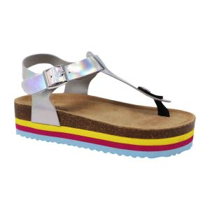 Piper Youth Girls’ Silver Iridescent Thong Platform Sandals