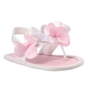 Rebecca Infant White Fabric Thong Sandals with Flowers