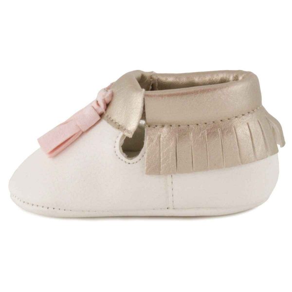 Samantha Infant White Moccasins with Tassels-1