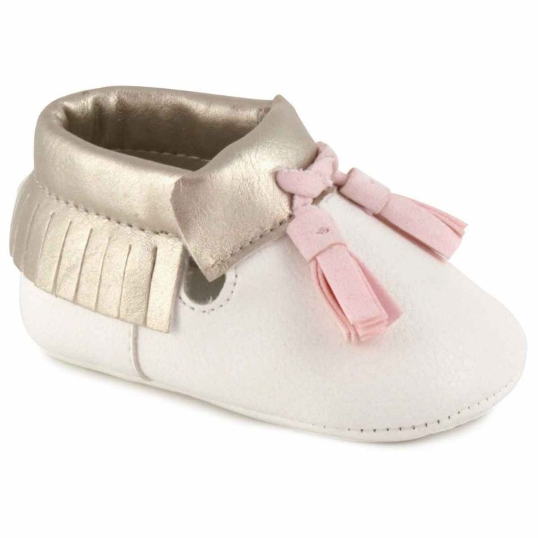 Samantha Infant White Moccasins with Tassels