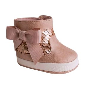 Scarlett Infant Rose Gold Sequin Boots with Bow