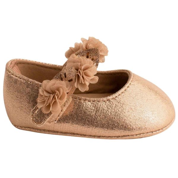 Shelley Soft-Sole Champagne Shimmer Skimmer With Chiffon Flower-2