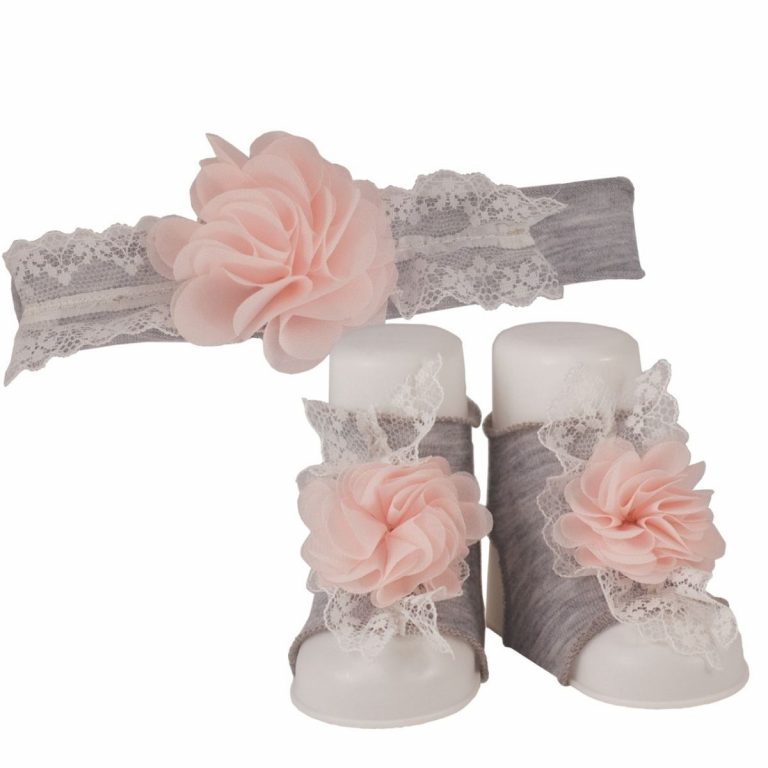 Sydney Infant Gray Cotton Headband and Peep Toe Gift Set