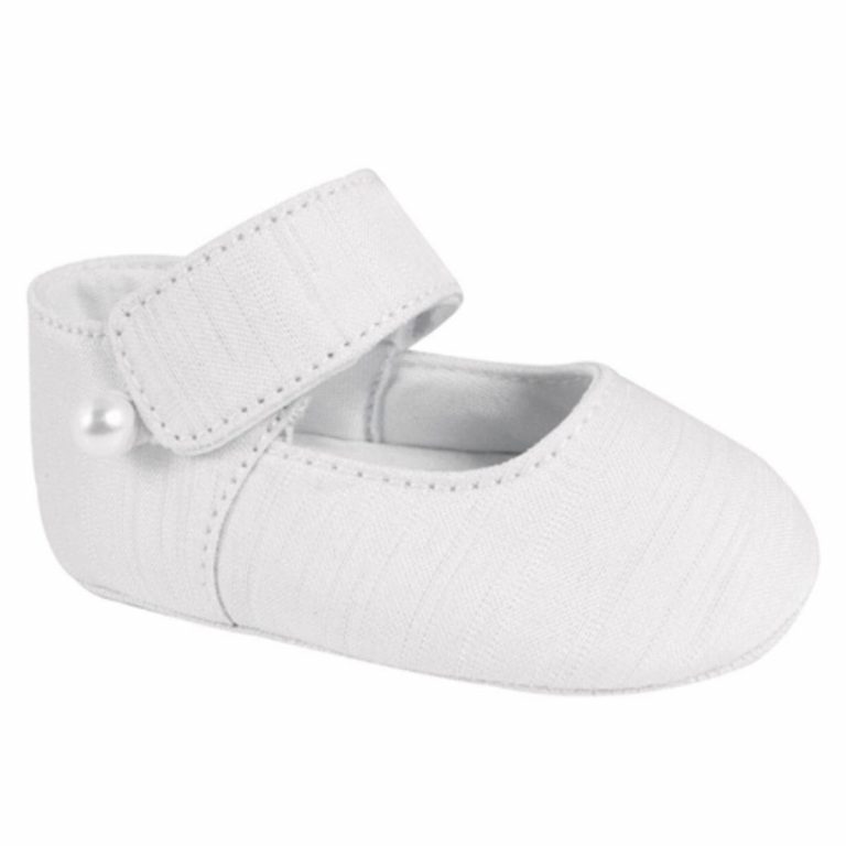 Teresa Infant White Shantung Mary Janes with Removable Straps for Monogramming