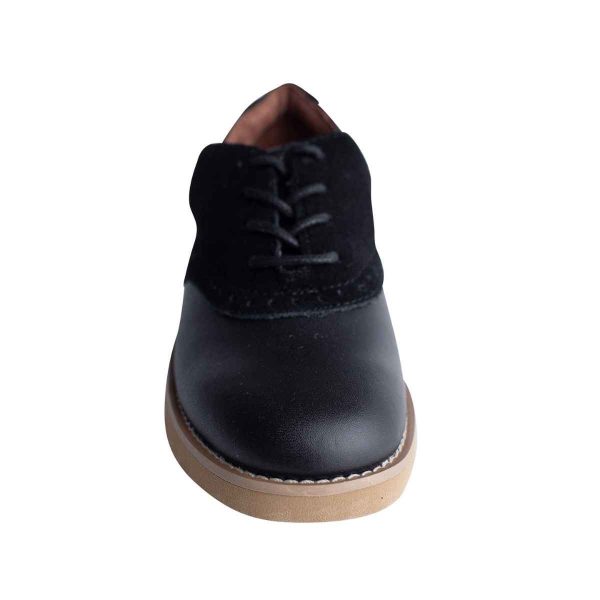 Upper Class Women’s Black Leather Tan Sole Saddle Oxfords-5