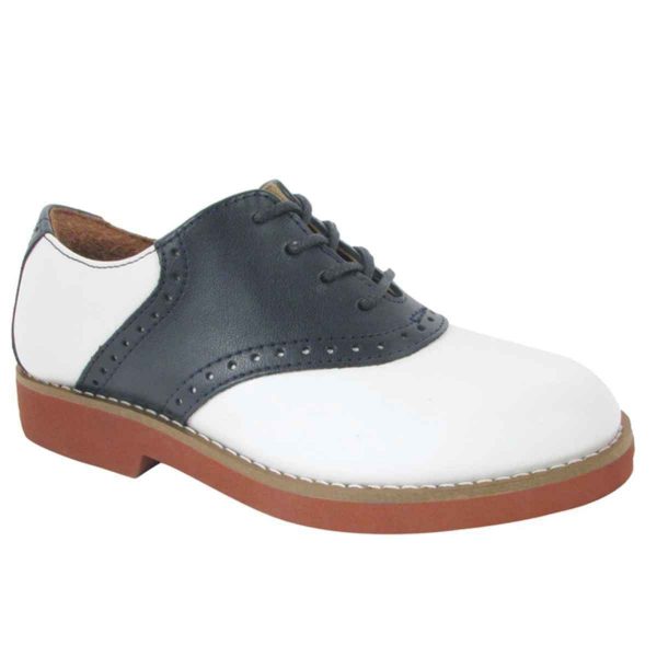 Upper Class Youth White/Navy Leather Saddle Oxfords