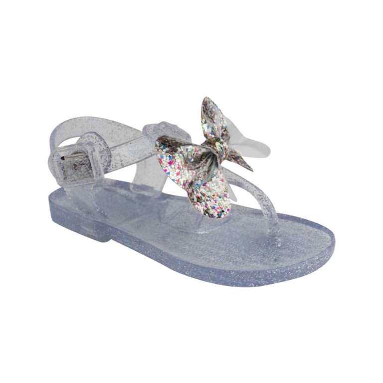 CORA Toddler Clear Irredescent Glitter Jelly Thong Sandal with Glitter Irredescent Butterfly