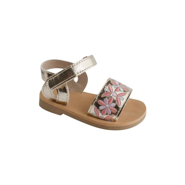 RUBY Toddler Gold Metallic Sandals with Multi-Color Embroidery-1