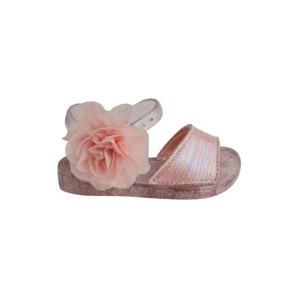 SADIE Toddler Clear Pink with Silver Glitter Jelly Sandal with Chiffon Flower-1