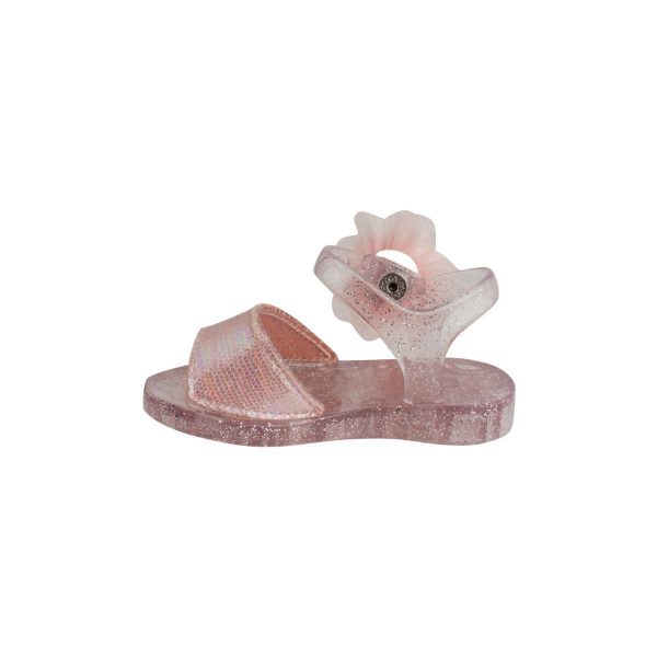 SADIE Toddler Clear Pink with Silver Glitter Jelly Sandal with Chiffon Flower-4