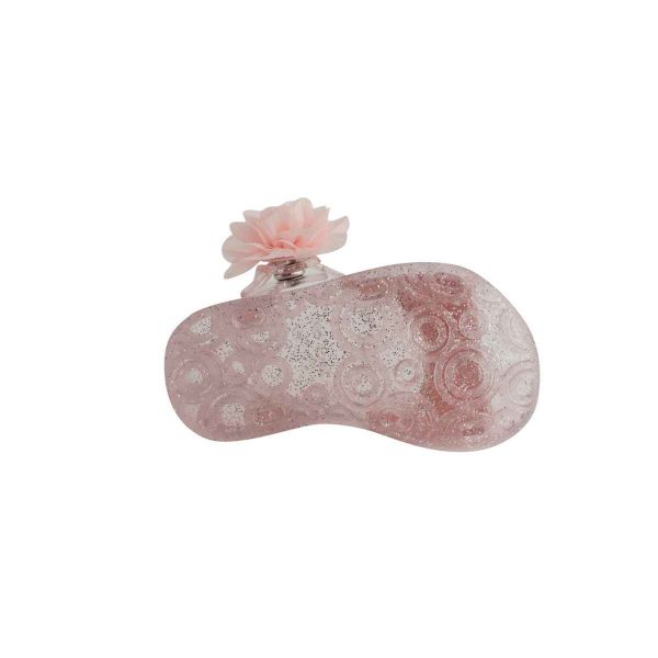 SADIE Toddler Clear Pink with Silver Glitter Jelly Sandal with Chiffon Flower-6