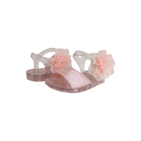 SADIE Toddler Clear Pink with Silver Glitter Jelly Sandal with Chiffon Flower-7