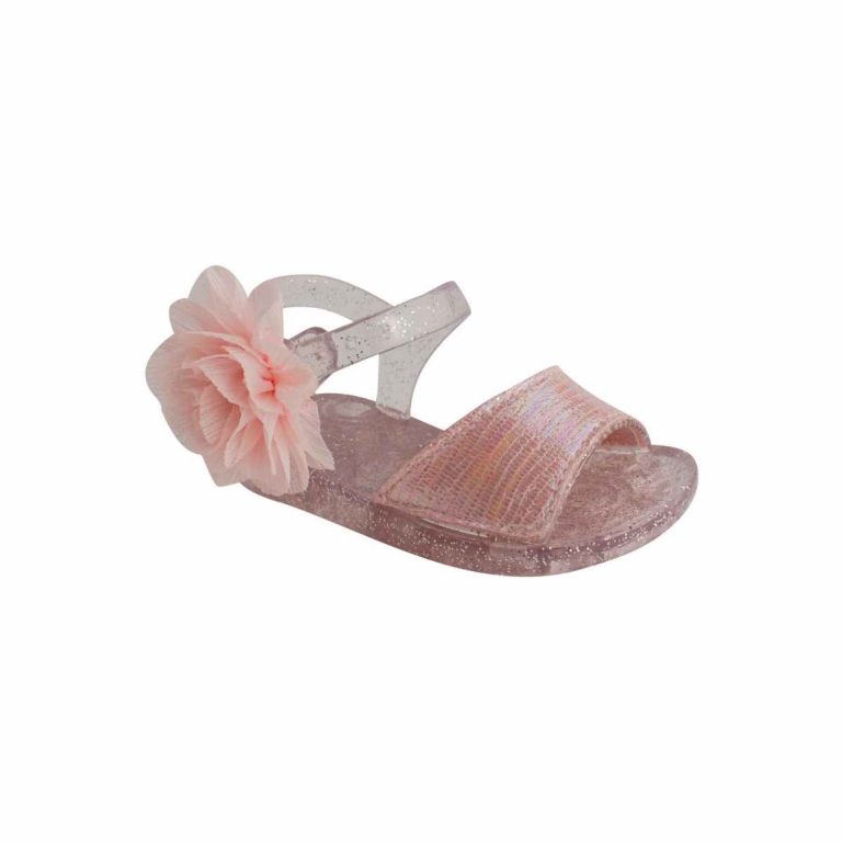 SADIE Toddler Clear Pink with Silver Glitter Jelly Sandal with Chiffon Flower