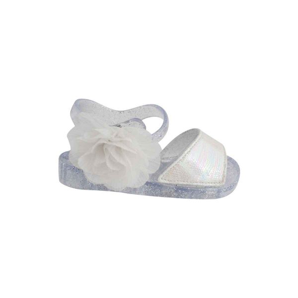 SADIE Toddler Clear with Silver Glitter Jelly Sandal with Chiffon Flower-1