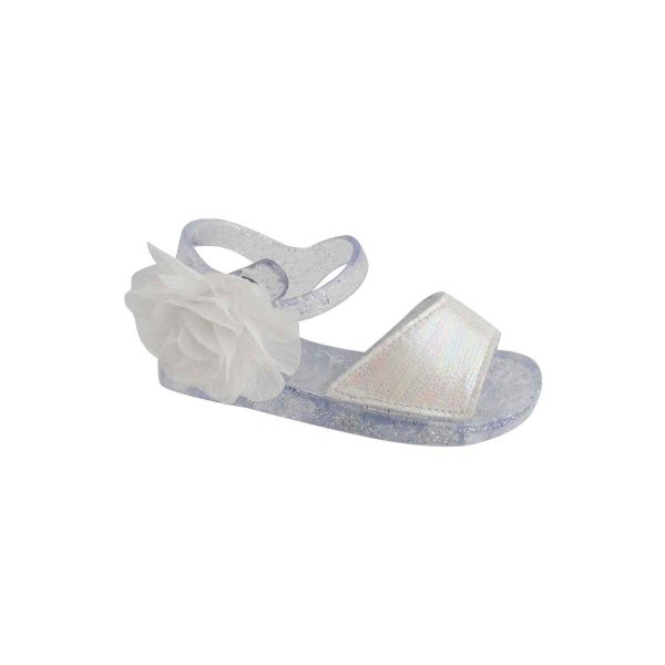 SADIE Toddler Clear with Silver Glitter Jelly Sandal with Chiffon Flower