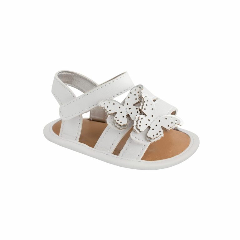 SALLY Infant White Banded Sandal with Butterfly, Metallic Trim