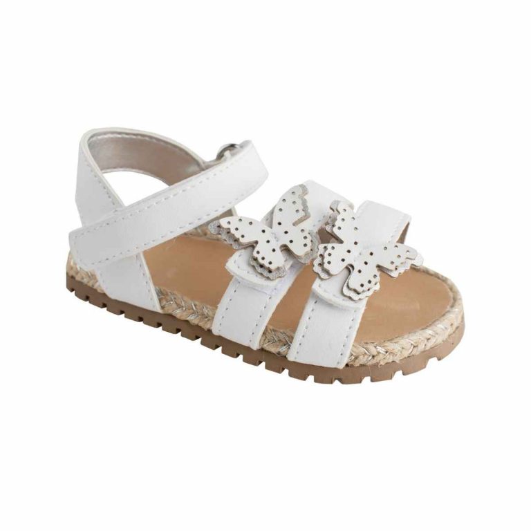 SALLY Toddler White Banded Sandal with Butterfly, Metallic Trim