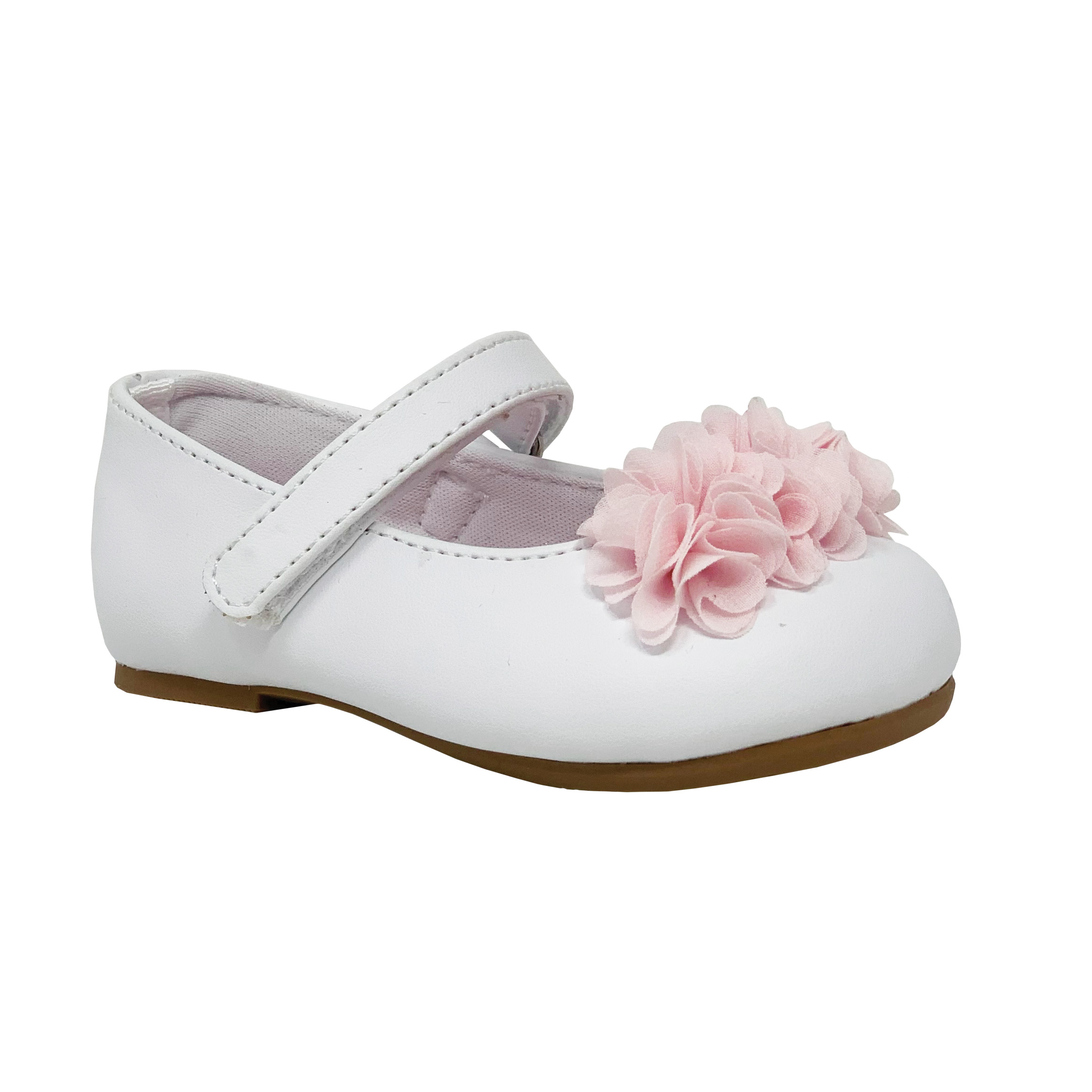 IRIS Toddler White Mary Janes with Pink Chiffon Flowers - Kids Shoe Box
