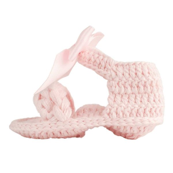 Adalyn Infant Pink Crochet Sandal with Bows-5