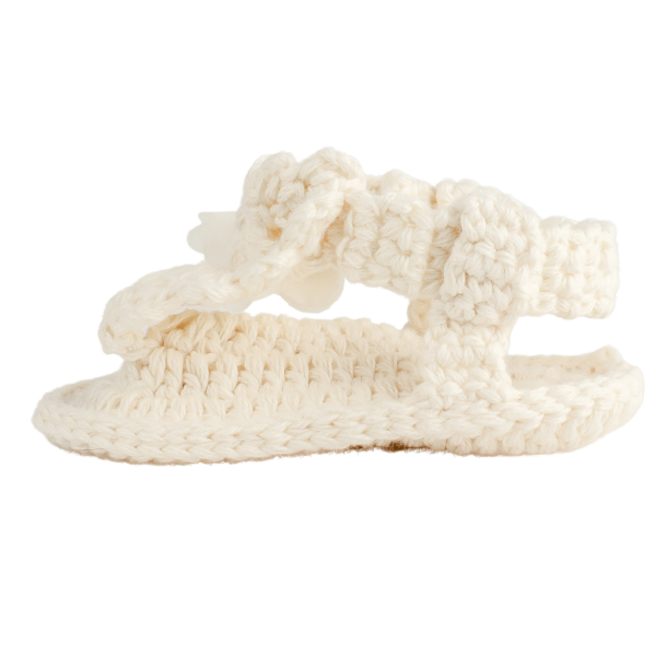 Adrianna Infant Ivory Crochet Sandal with Flowers-1