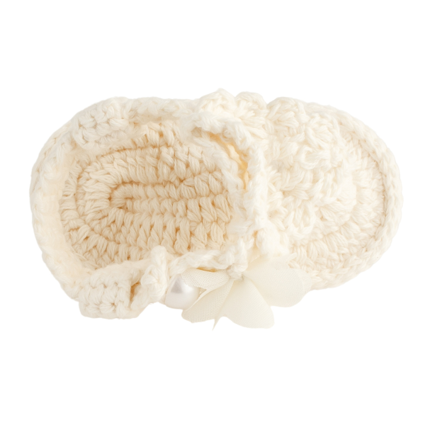 Adrianna Infant Ivory Crochet Sandal with Flowers-2
