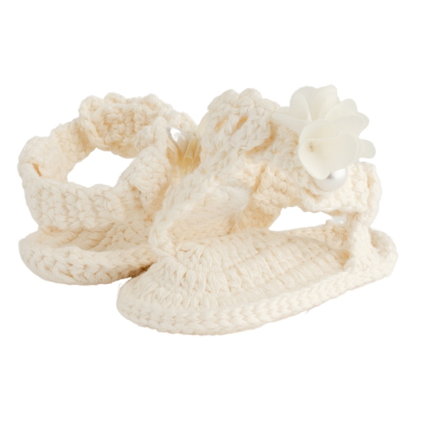 Adrianna Infant Ivory Crochet Sandal with Flowers-3