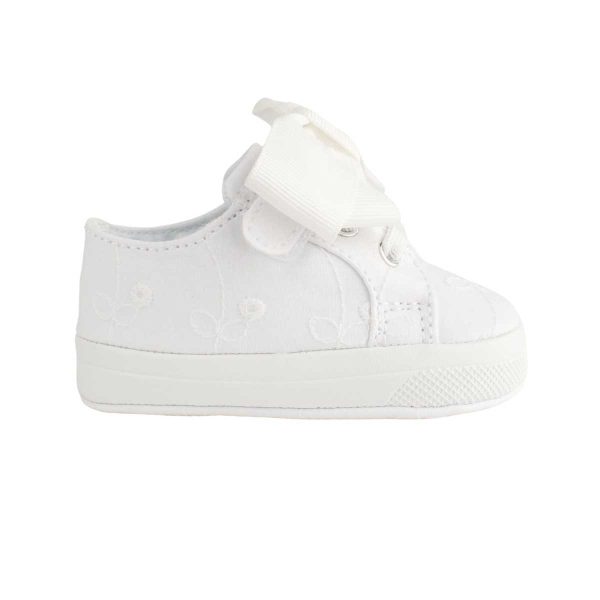 ANGEL Infant White Eyelet Sneaker with Elastic Hook-and-Loop Strap/Oversized Bow 1