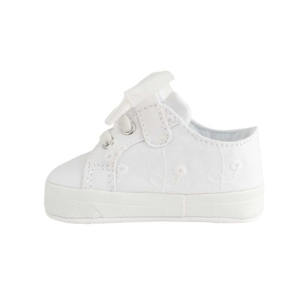 ANGEL Infant White Eyelet Sneaker with Elastic Hook-and-Loop Strap/Oversized Bow 2