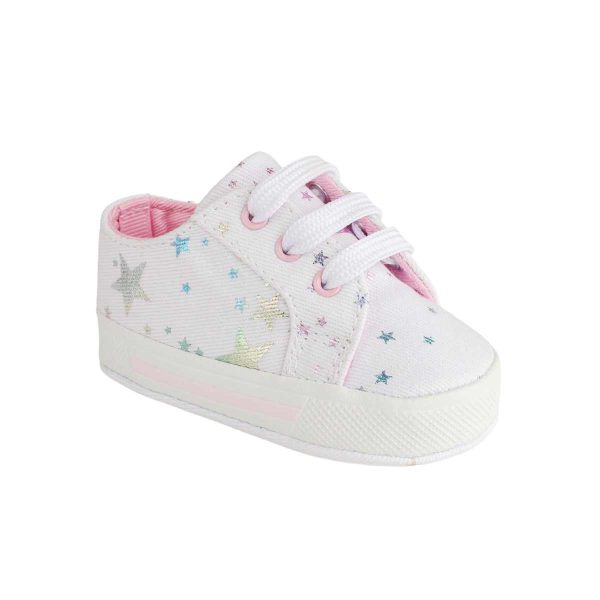 CASSIE Infant White Twill Sneaker with Multil-Color Metallic Star Print 1