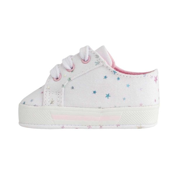 CASSIE Infant White Twill Sneaker with Multil-Color Metallic Star Print 2