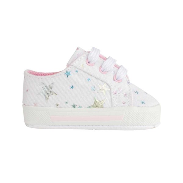 CASSIE Infant White Twill Sneaker with Multil-Color Metallic Star Print
