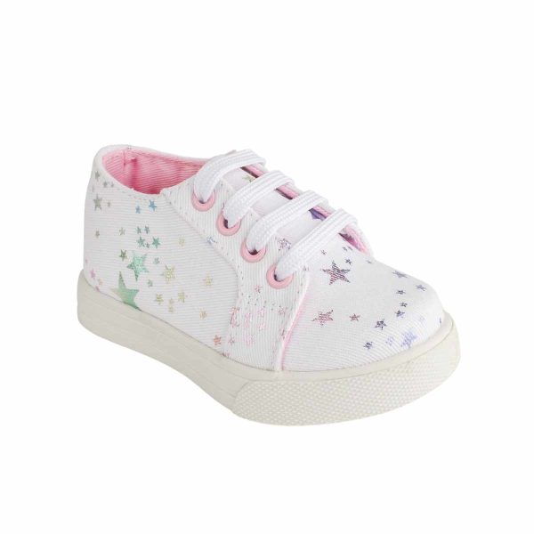 CASSIE Toddler White Twill Sneaker with Multil-Color Metallic Star Print 1