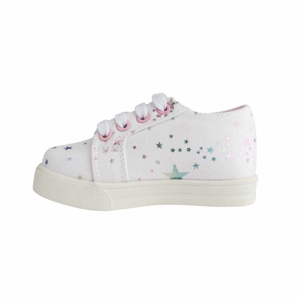 CASSIE Toddler White Twill Sneaker with Multil-Color Metallic Star Print 2