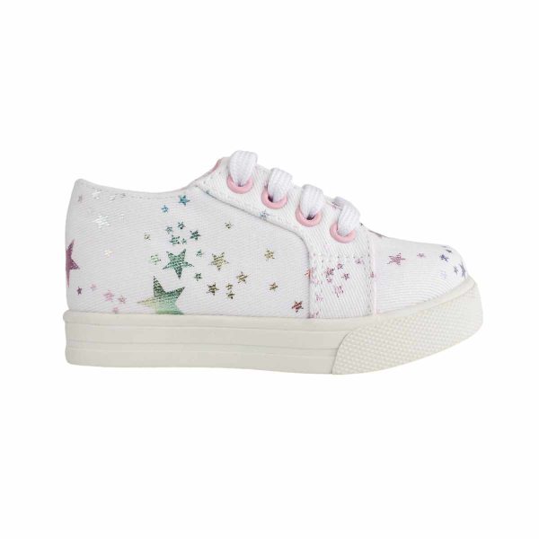 CASSIE Toddler White Twill Sneaker with Multil-Color Metallic Star Print