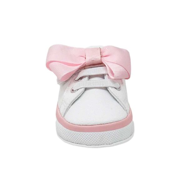 Grace Infant White Canvas Sneaker with Oversized Pink Bow-2