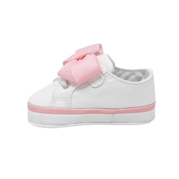 Grace Infant White Canvas Sneaker with Oversized Pink Bow-3