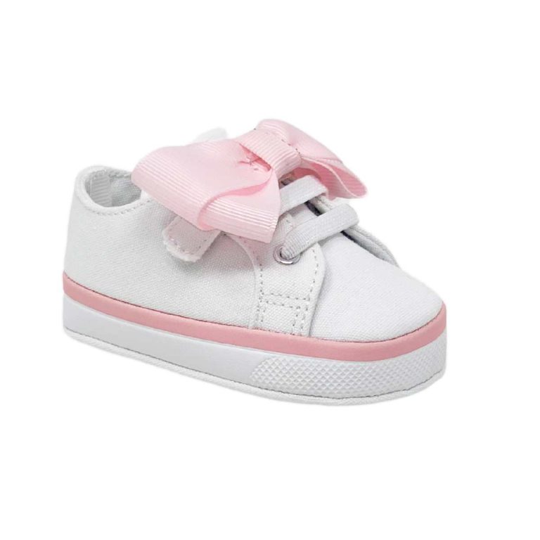 Grace Infant White Canvas Sneaker with Oversized Pink Bow