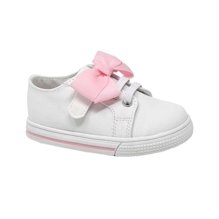 Grace Toddler White Canvas Sneaker With Oversized Pink Bow 1