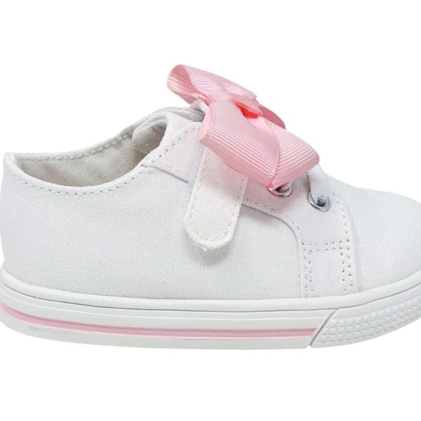 Grace Toddler White Canvas Sneaker With Oversized Pink Bow