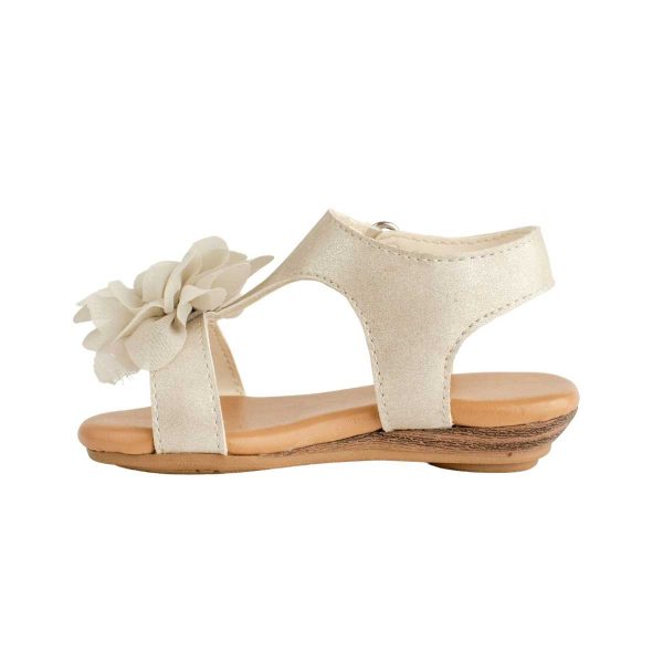 Jill Toddler Ivory Shimmer Wedge Sandal with Flowers -1