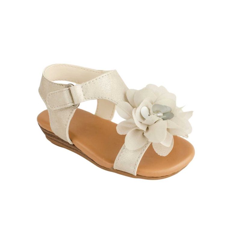 Jill Toddler Ivory Shimmer Wedge Sandal with Flowers -2