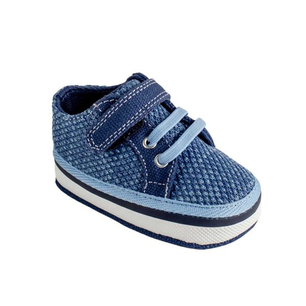LUCAS Infant Blue Variegated Mesh Sneaker with Navy Canvas Trim and Hook-and-Loop Strap/Elastic Laces 1