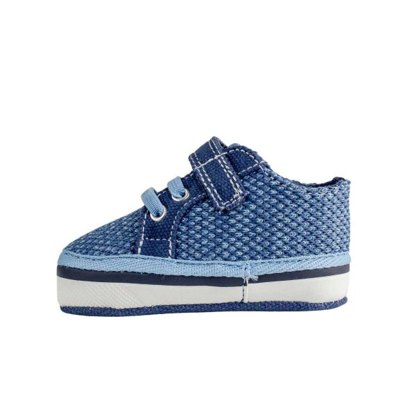 LUCAS Infant Blue Variegated Mesh Sneaker with Navy Canvas Trim and Hook-and-Loop Strap/Elastic Laces 2