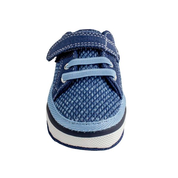 LUCAS Infant Blue Variegated Mesh Sneaker with Navy Canvas Trim and Hook-and-Loop Strap/Elastic Laces 3