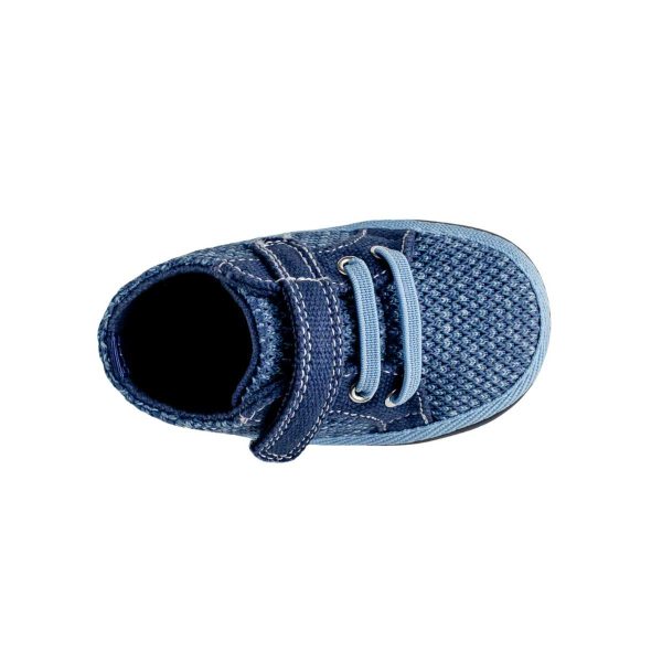 LUCAS Infant Blue Variegated Mesh Sneaker with Navy Canvas Trim and Hook-and-Loop Strap/Elastic Laces 5