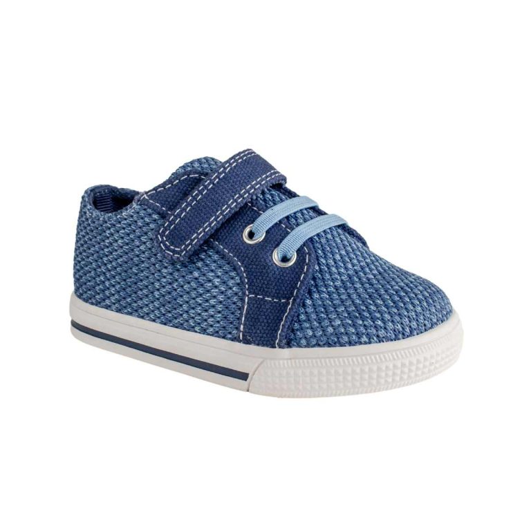 LUCAS Toddler Blue Mesh Sneaker with Navy Canvas Trim and Hook-and-Loop Strap/Elastic Laces 1