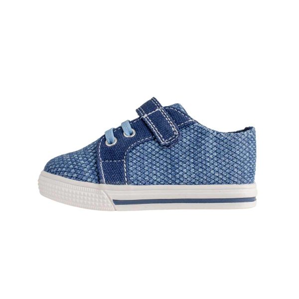 LUCAS Toddler Blue Mesh Sneaker with Navy Canvas Trim and Hook-and-Loop Strap/Elastic Laces 2