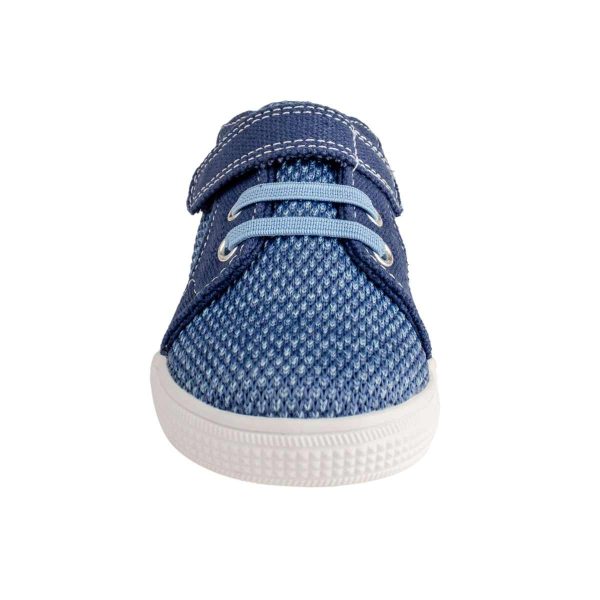 LUCAS Toddler Blue Mesh Sneaker with Navy Canvas Trim and Hook-and-Loop Strap/Elastic Laces 3
