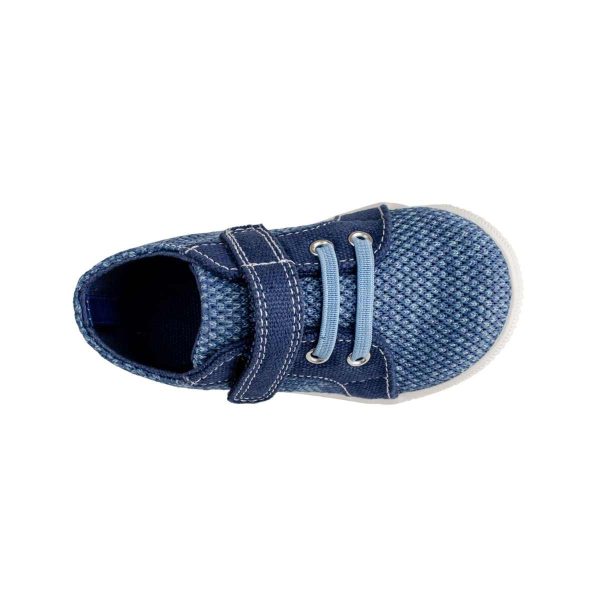 LUCAS Toddler Blue Mesh Sneaker with Navy Canvas Trim and Hook-and-Loop Strap/Elastic Laces 5