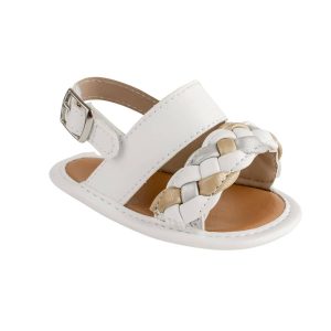 Margot Infant White PU Banded Sling Back Sandal with Mixed Metallic Puffy Braid-1